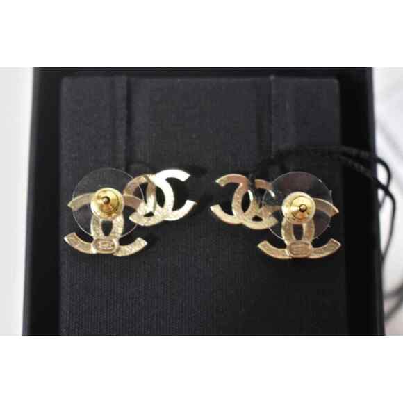 Chanel 22B Gold Black Crystal CC Double Logo Large Dangle Statement Stud Earring - Picture 12 of 12